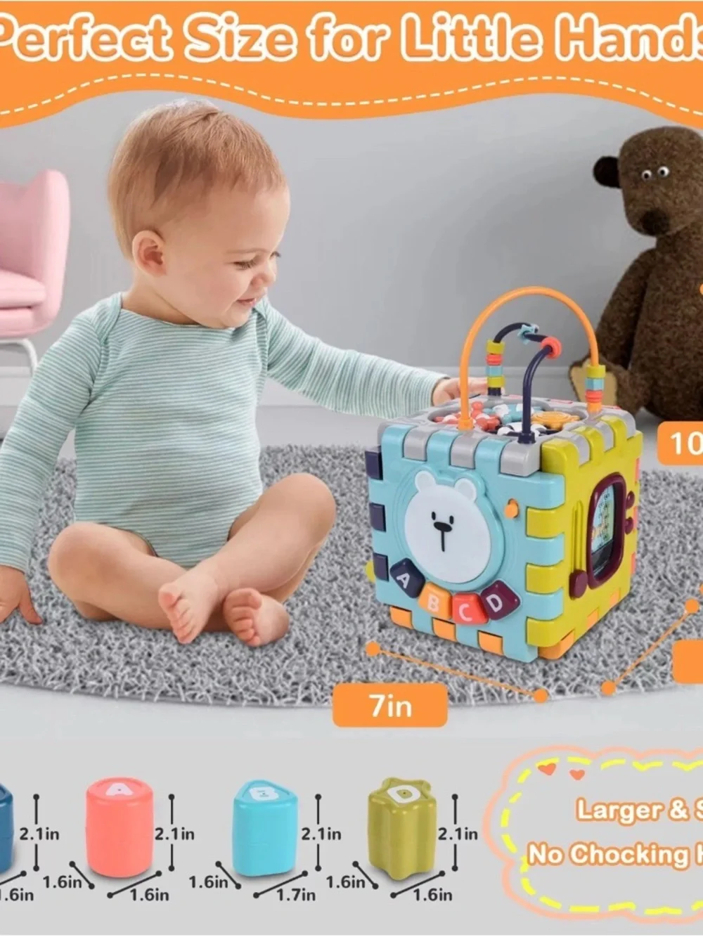Multifunctional Activity Cube for Toddlers - Coral & Teal